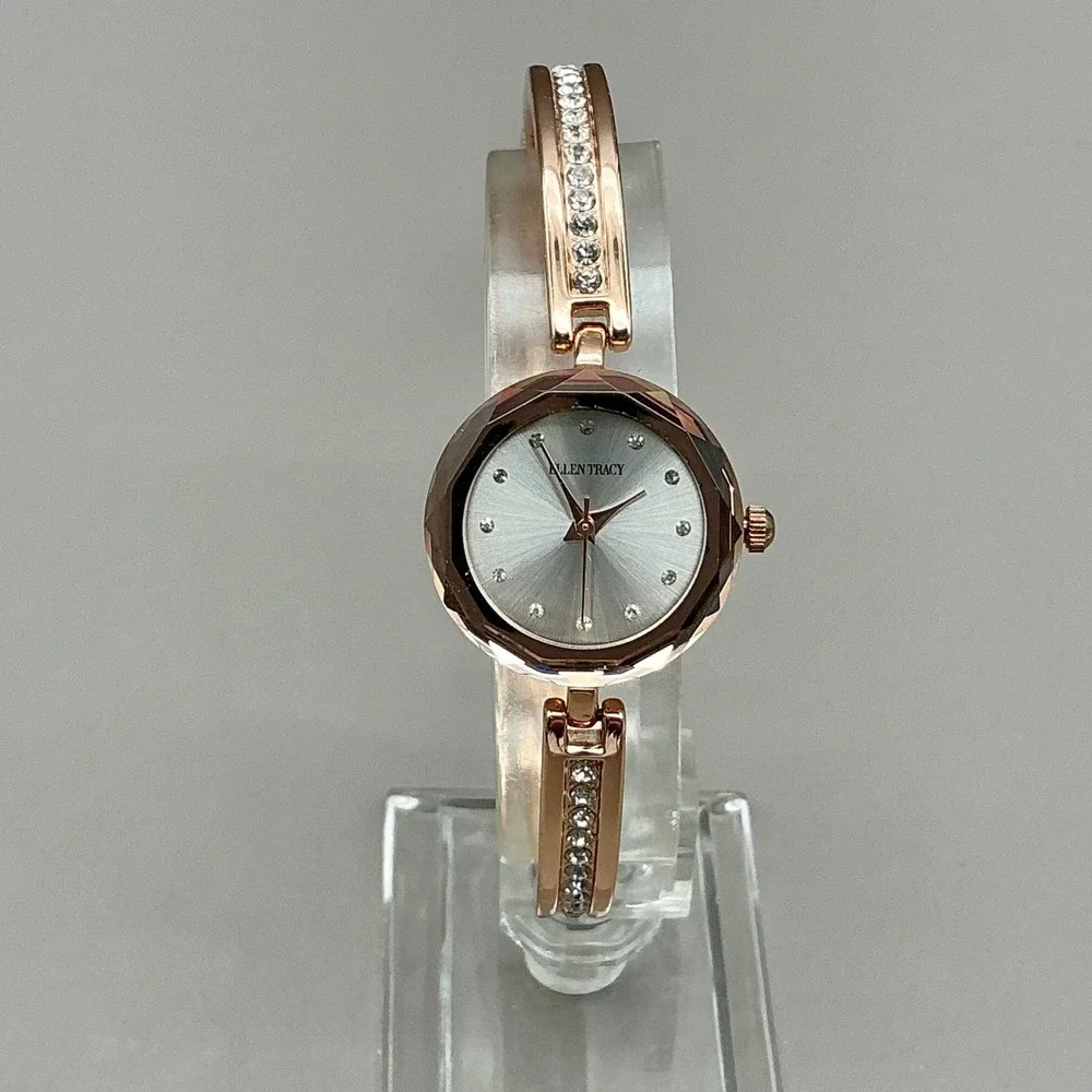 Ellen Tracy Watch Women's Rose Gold Tone Crystal Bracelet 30mm NEW BATTERY